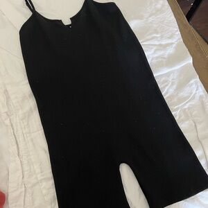Black Ribbed Sleeveless Romper